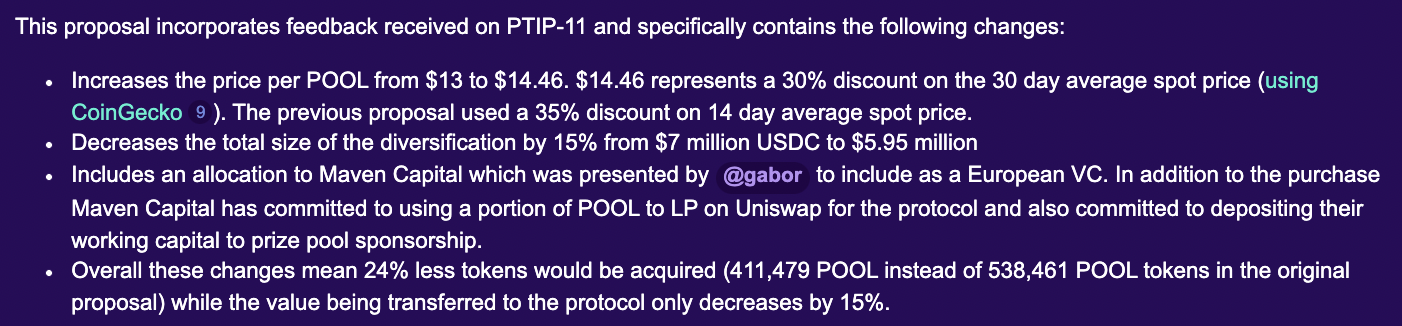 A screenshot of PTIP-13 on the PoolTogether Discourse forums